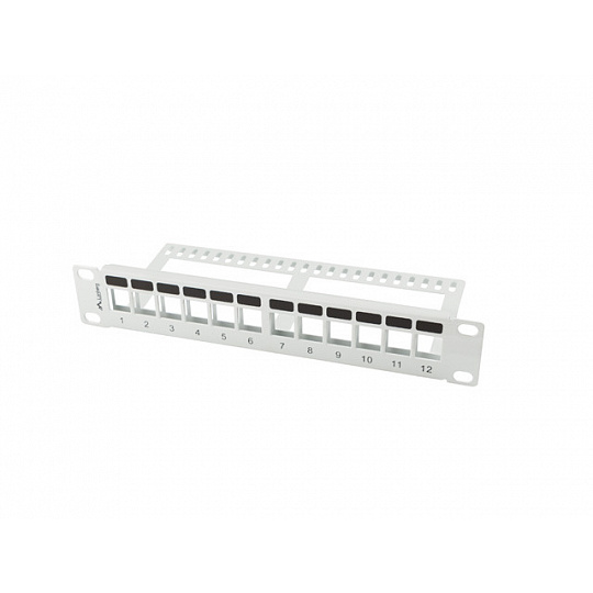 PATCH PANEL 12 PORTŮ 1U S ORGANIZÉREM PRO KEYSTONE MODULY ŠEDÝ LANBERG