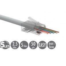 Univerzální EASY konektor RJ45 CAT5E UTP 8p8c na drát i licnu SXRJ45-5E-UTP-EASY