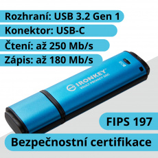 8GB Kingston Ironkey Vault Privacy 50C, USB-C 3.2 Gen 1, šifrování  XTS-AES 256-bit