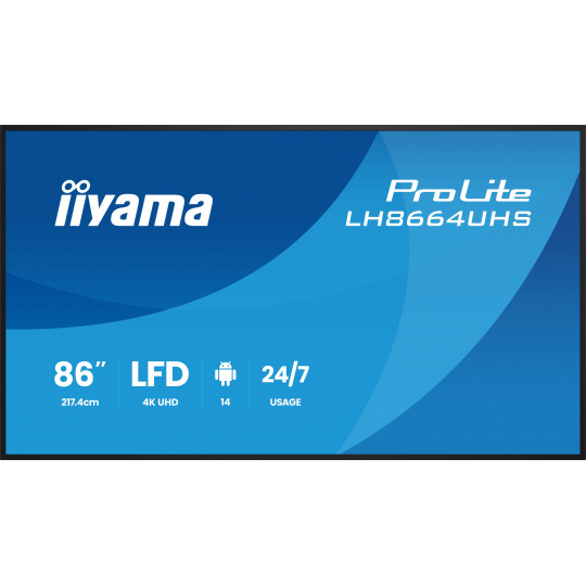86" iiyama LH8664UHS-B3AG:IPS,4K,ANDR 14,24/7 86" iiyama LH8664UHS-B3AG:IPS,4K,ANDR 14,24/7