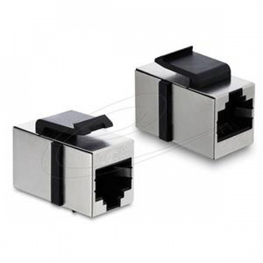 Delock Modul Keystone, spojka ze zásuvky RJ45 na zásuvku RJ45, Cat.6 stíněná, kovová, stříbrná / černá Delock Modul Keystone, spojka ze zásuvky RJ45 na zásuvku RJ45, Cat.6 stíněná, kovová, stříbrná / černá