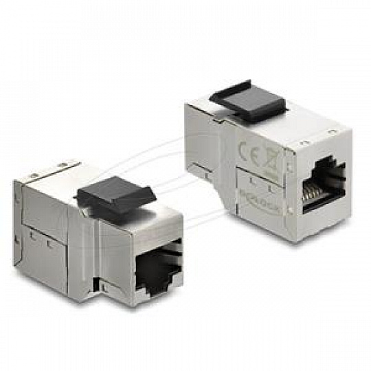 Delock Spojka modulu Keystone ze zásuvky RJ45 na zásuvku RJ45 Cat.6A s černou plastovou západkou, stíněná Delock Spojka modulu Keystone ze zásuvky RJ45 na zásuvku RJ45 Cat.6A s černou plastovou západkou, stíněná