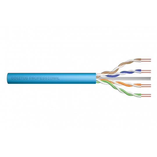 DIGITUS Instalační kabel CAT 6A U-UTP, 500 MHz Eca (EN 50575), AWG 23/1, buben 305 m, simplex, barva modrá