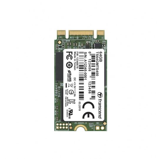 TRANSCEND MTS400 64GB SSD disk M.2 2242, SATA III 6Gb/s (MLC), 530MB/s R, 470MB/s W
