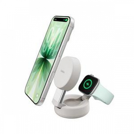 Belkin UltraCharge™ PRO Qi2 25W 2v1 Magnetická nabíječka pro iPhone/Apple Watch/Airpods, písečná