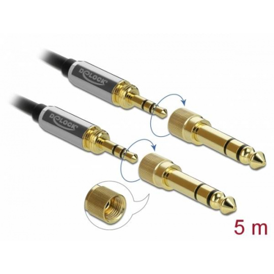 Delock Stereofonní kabel s tríkolíkovou zástrckou 3,5 mm na zástrcku se šroubovacím adaptérem rozmeru 5 m