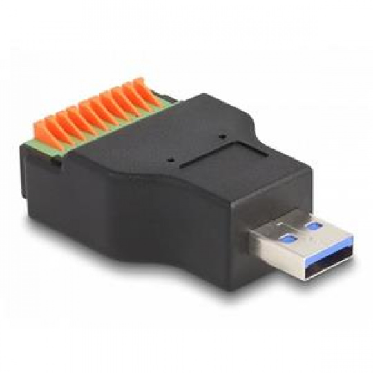 Delock Adaptér ze zástrčky rozhraní USB 3.2 Gen 1 Typu-A na svorkovnici, s tlačítkem