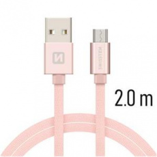 SWISSTEN DATA CABLE USB / MICRO USB TEXTILE 2,0M PINK