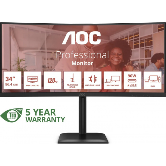 AOC/CU34E4CV/34"/VA/wQHD/120Hz/4ms/Černá/5R AOC/CU34E4CV/34"/VA/wQHD/120Hz/4ms/Černá/5R