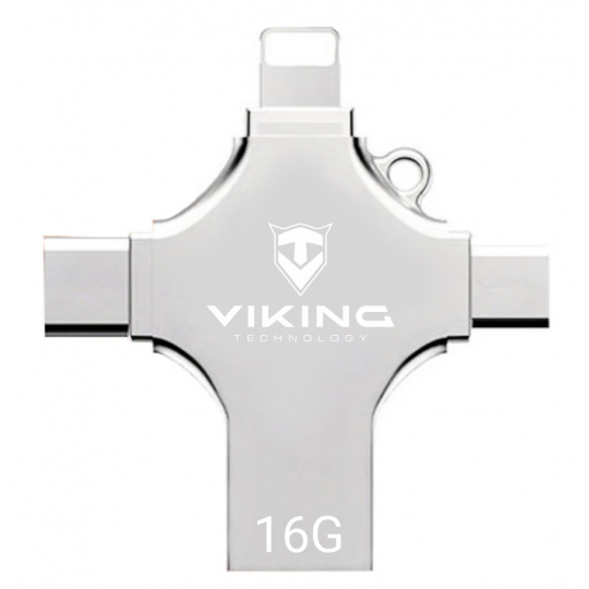 VIKING USB FLASH DISK 16G, 4v1 S KONCOVKOU APPLE LIGHTNING, USB-C, MICRO USB, USB-A