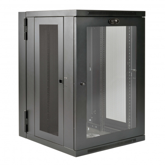 Skříň SmartRack 18U, Š=600mm, Hl=650mm, hloubka pro UPS, prosklené dveře, montáž na stěnu