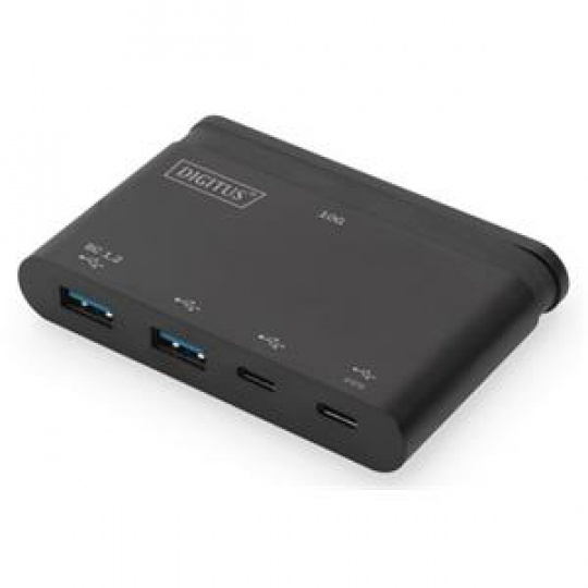 DIGITUS 4-portový USB-C hub 10G 2x USB-C Data + PD 3.0, 2x USB-A, černý