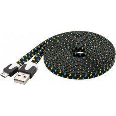 PremiumCord Kabel micro USB 2.0, A-B 2m, plochý textilní kabel, černo-modro-žlutý