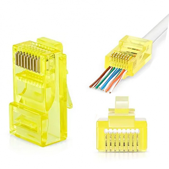 W-star Konektor UTP RJ45EZ Cat5e100ks pozlacený, žlutá, pass through RJ45EZ5YS