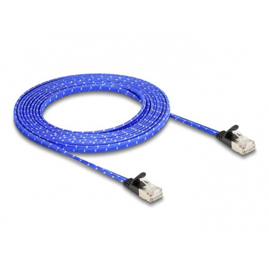 Delock Plochý síťový kabel RJ45, s pleteným opláštěním, Cat.6A, U/FTP, 3 m, modrý