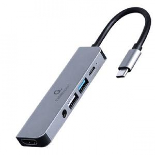 Gembird USB typu-C 5-in-1 multisortový adaptér (HUB + HDMI + PD + stereo audio)
