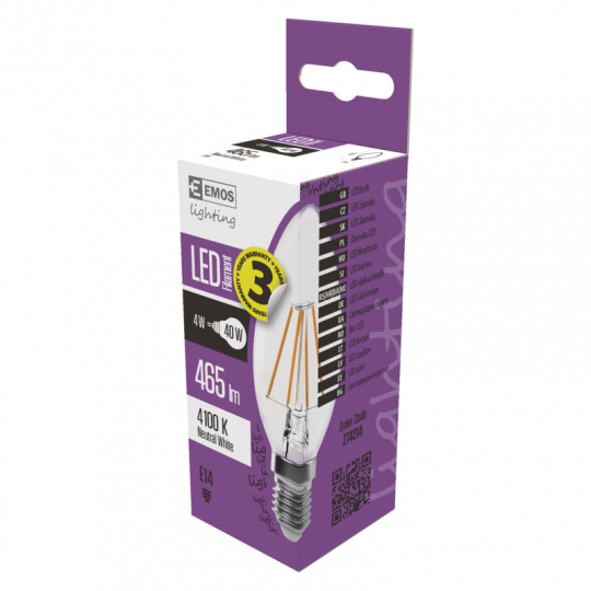 EMOS LED ŽÁROVKA FIALEMENT CANDLE 4W(40W) 465lm E14 NW A++