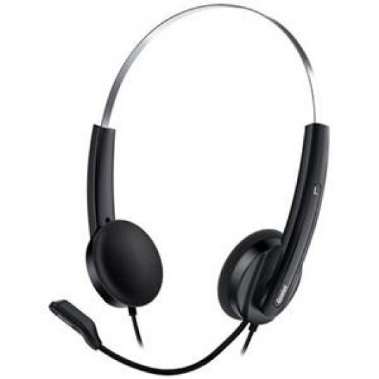 Genius HS-220U , Headset, náhlavní, drátový, s mikrofonem, ovládání hlasitosti, USB, černo-stříbrný