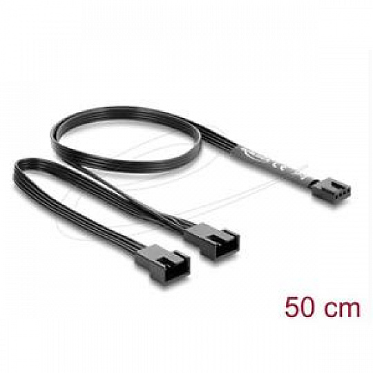 Delock Kabel ventilátoru z 1 čtyřpinové zásuvky PWM na 2 x 4 pinové zástrčky PWM, černý – délka 50 cm, s větví 20 cm Delock Kabel ventilátoru z 1 čtyřpinové zásuvky PWM na 2 x 4 pinové zástrčky PWM, černý – délka 50 cm, s větví 20 cm
