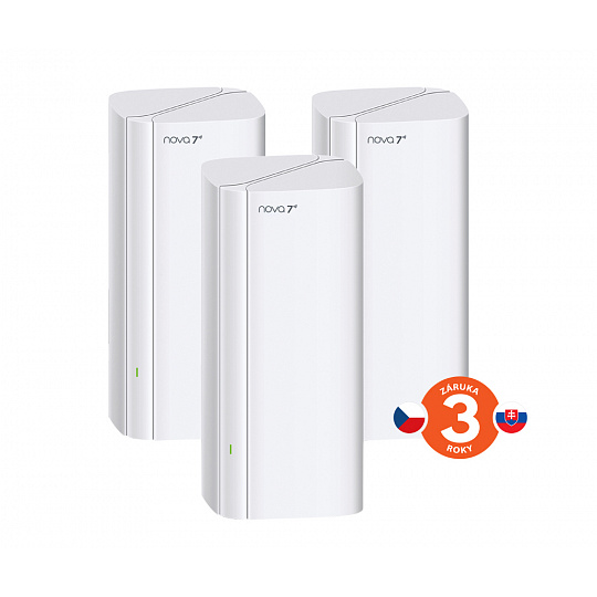 Tenda Nova ME3 Pro (3-pack) WiFi 7 BE3600 Mesh Gigabit system, router, 9x GLAN/GWAN, VPN, CZ app Tenda Nova ME3 Pro (3-pack) WiFi 7 BE3600 Mesh Gigabit system, router, 9x GLAN/GWAN, VPN, CZ app