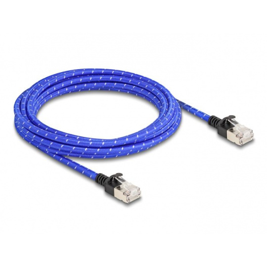 Delock Síťový kabel RJ45 s opleteným pláštěm, Cat. 6A, U/FTP Slim, 3 m, modrý