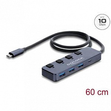 Delock Rozbočovač USB 10 Gbps se 3 x zásuvkami USB Typ-A a 1 x zásuvkou USB Type-C™ s vypínačem