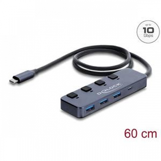 Delock Rozbočovač USB 10 Gbps se 3 x zásuvkami USB Typ-A a 1 x zásuvkou USB Type-C™ s vypínačem Delock Rozbočovač USB 10 Gbps se 3 x zásuvkami USB Typ-A a 1 x zásuvkou USB Type-C™ s vypínačem