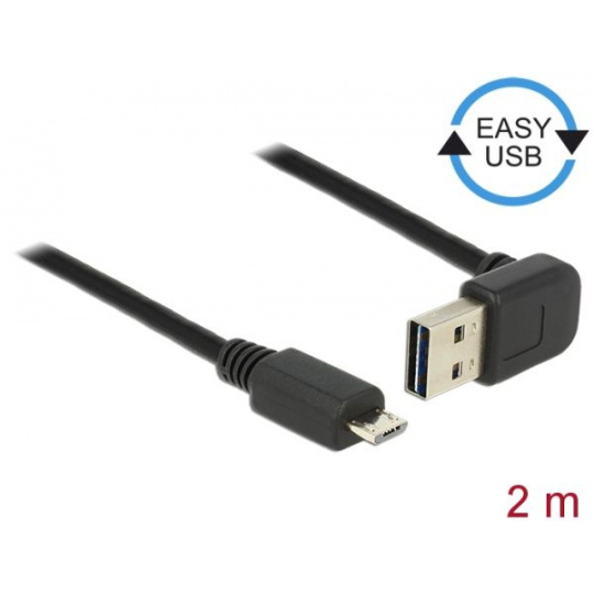 Delock Kabel EASY-USB 2.0 Typ-A samec pravoúhlý nahoru / dolů > USB 2.0 Typ Micro-B samec 2 m