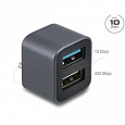 Delock Mini USB hub ze zástrčky USB Type-C na 1 x USB 10 Gbps Typ-A + 1 x USB 2.0 Typ-A