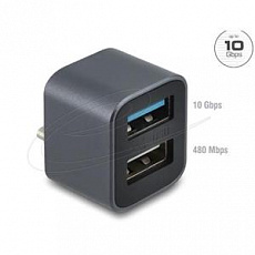 Delock Mini USB hub ze zástrčky USB Type-C na 1 x USB 10 Gbps Typ-A + 1 x USB 2.0 Typ-A