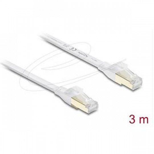 Delock Plochý spojovací kabel RJ45 Cat.8.1 U/FTP, až 40 Gbps, 3 m, bílý