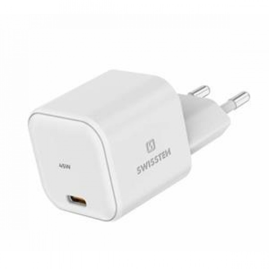 SWISSTEN SÍŤOVÝ ADAPTÉR GaN 1x USB-C 45W POWER DELIVERY BÍLÝ