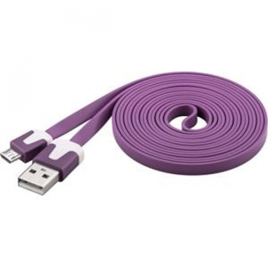 PremiumCord Kabel micro USB 2.0, A-B 2m, plochý PVC kabel, fialový