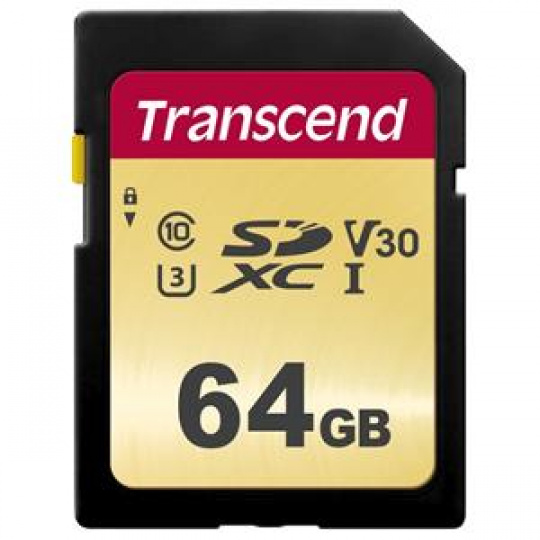 Transcend 64GB SDXC 500S (Class 10) UHS-I U3 V30 MLC paměťová karta, 95 MB/s R, 60 MB/s W