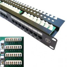 DATACOM Patch panel 24x RJ-45,Cat5e UTP, 19" s vyvázáním, horní zářez