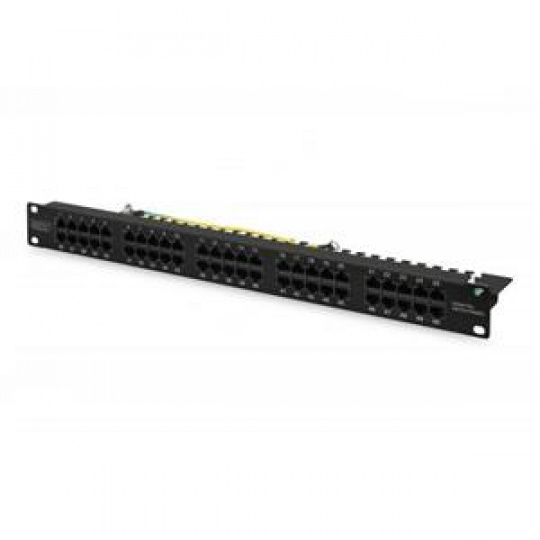 DIGITUS CAT 3 ISDN Patch Panel, nestíněný, 50 portů RJ45 8P4C, LSA, 1U, montáž do stojanu, černá, 482x44x109 mm