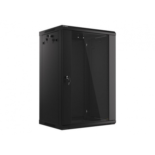 LANBERG 19" RACKOVÁ SKŘÍŇ PRO MONTÁŽ NA STĚNU 18U/600X450 (v rozloženém stavu) S PROSKLENÝMI DVEŘMI ČERNÁ  V2