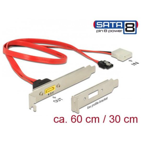 Delock Záslepka SATA 6 Gb/s 7 pin samice + Molex 2 pin napájení samec interní > SATA samec s pin 8 napájení externí