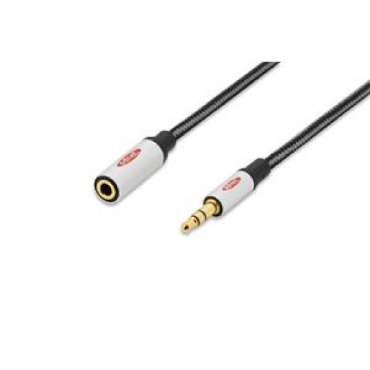 Ednet Audio prodlužovací kabel, stereo 3,5 mm samec/samice, 3,0 m, CCS, stíněný, bavlna, zlato, stříbrná/černá