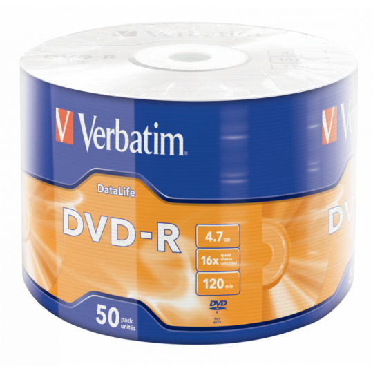 VERBATIM DVD-R DataLife 4,7GB, 16x, wrap 50 ks