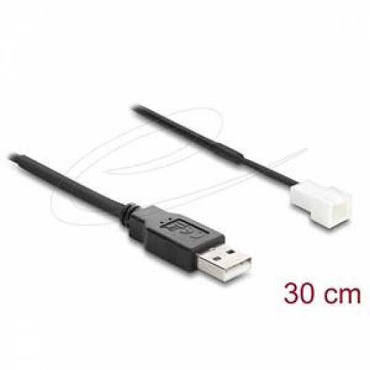 Delock Kabel ventilátoru USB 2.0 ze zástrčky Typ-A na třípinový zástrčkový konektor ventilátoru, 30 cm Delock Kabel ventilátoru USB 2.0 ze zástrčky Typ-A na třípinový zástrčkový konektor ventilátoru, 30 cm