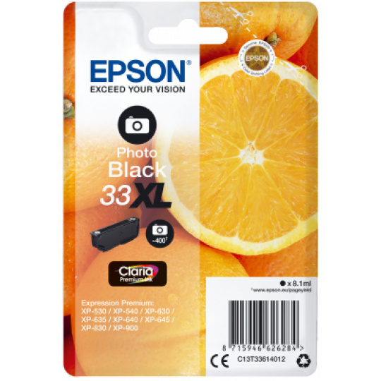 Epson Singlepack Photo Black 33XL Claria Prem. Ink