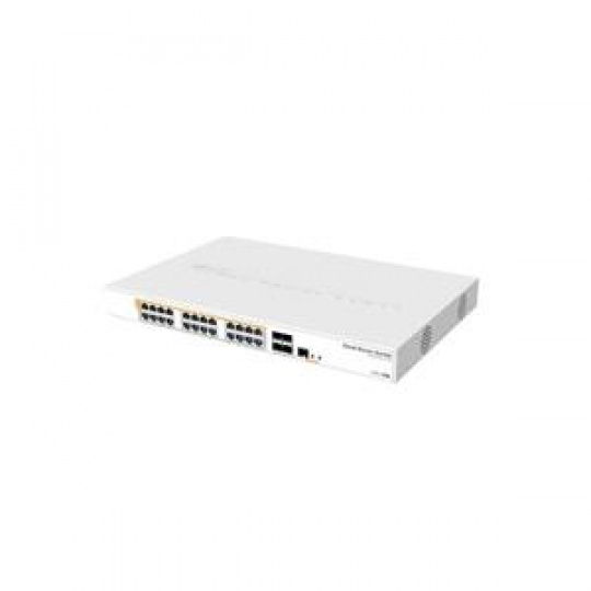 MikroTik Cloud Router Switch CRS328-24P-4S+RM, 800MHz CPU, 512MB, 24xGLAN, 4xSFP+cage, ROS L5, PSU,1U Rackmount