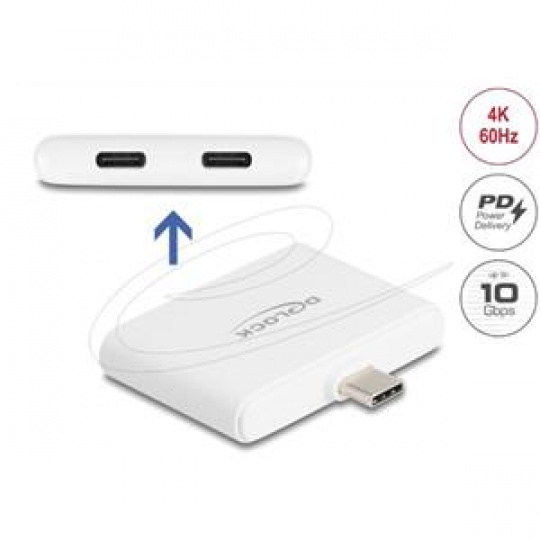 Delock Adaptér z rozhraní USB Type-C™ na USB-C™ Data 10 Gbps a Video 4K, 60 Hz + USB Type-C™, PD, 92 W Delock Adaptér z rozhraní USB Type-C™ na USB-C™ Data 10 Gbps a Video 4K, 60 Hz + USB Type-C™, PD, 92 W