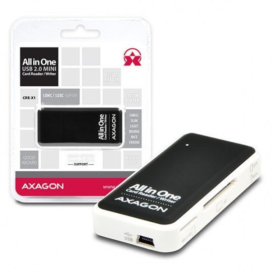 AXAGON CRE-X1, USB 2.0 externí MINI čtečka 5-slot ALL-IN-ONE