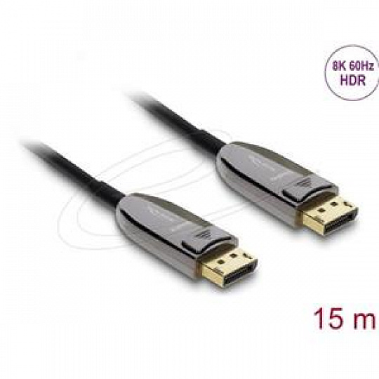Delock Aktivní optický kabel DisplayPort 2.1 8K 60 Hz 40 Gbps 15 m