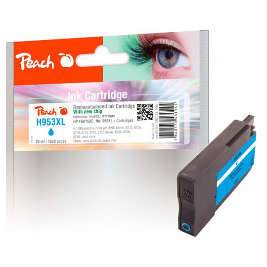 PEACH kompatibilní cartridge HP No. 953XL, azurová, F6U16AE, 20ml