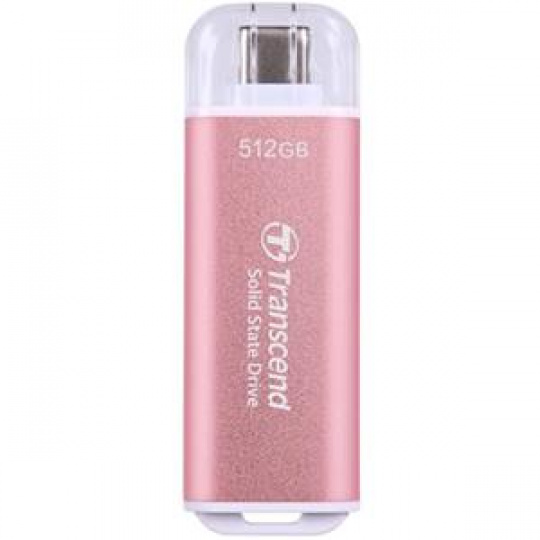 Transcend ESD300P 512GB, External SSD, USB 10Gbps, Type C, 1050MB/R, 950MB/W, růžový