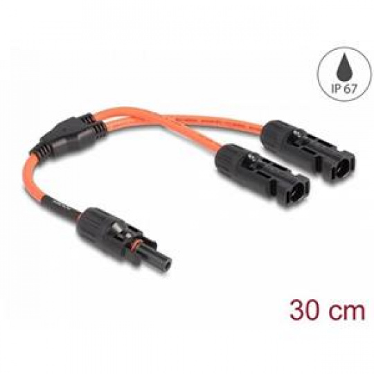 Delock Solární splitter kabel DL4, ze 1 x zástrčkový na 2 x zásuvkového, 30 cm, červená