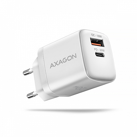 AXAGON ACU-PQ20W, nabíječka do sítě 20W, 2x port (USB-A + USB-C), PD3.0/PPS/QC4+/AFC/Apple, bílá AXAGON ACU-PQ20W, nabíječka do sítě 20W, 2x port (USB-A + USB-C), PD3.0/PPS/QC4+/AFC/Apple, bílá